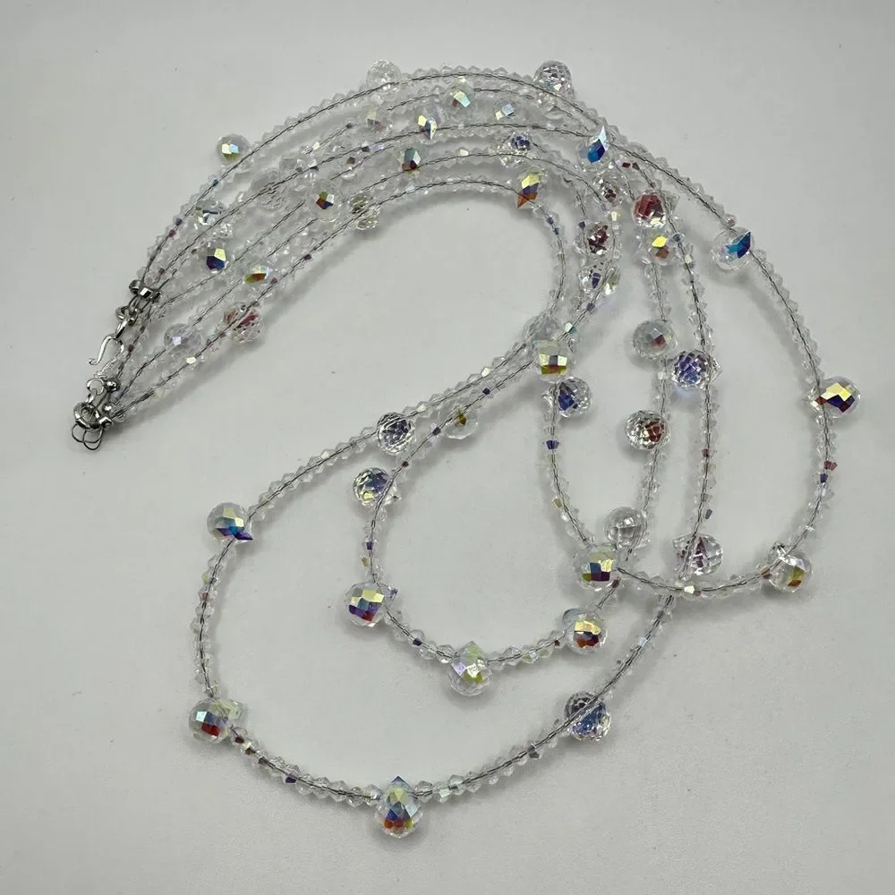 Three strands faceted glass, Aurora Borealis beaded necklace with s925 hardware!